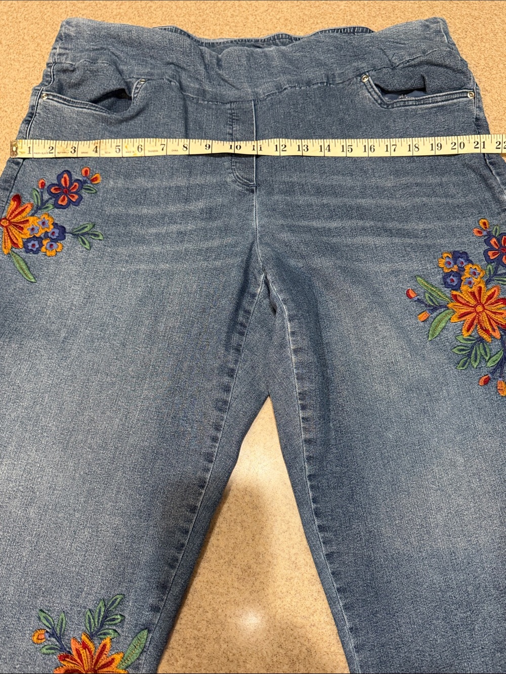 Alfred Dunner Blue Cropped Jeans with Colorful Floral Embroidery - Picture 7 of 7